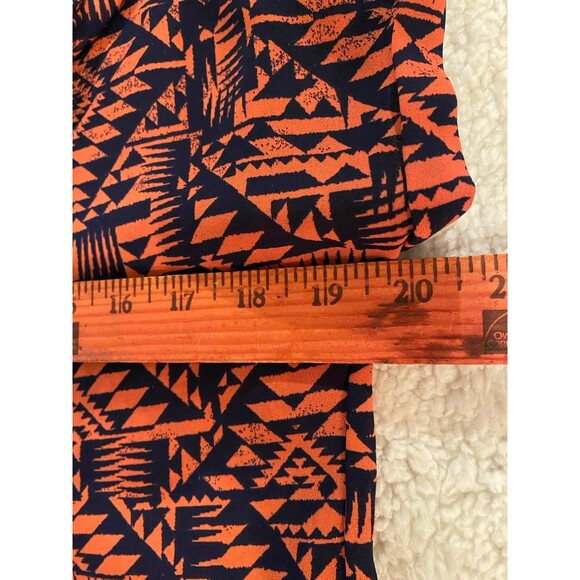 Pink Rose Top Womens Blouse Size Large  Short Sleeve Zipper Back Orange Navy - Picture 8 of 9